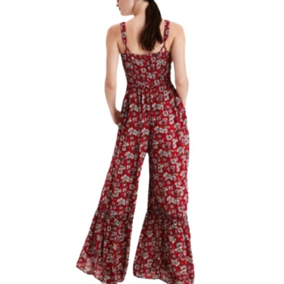 AMERICAN EAGLE Red Floral Jumpsuit Size 10 - Picture 3 of 7